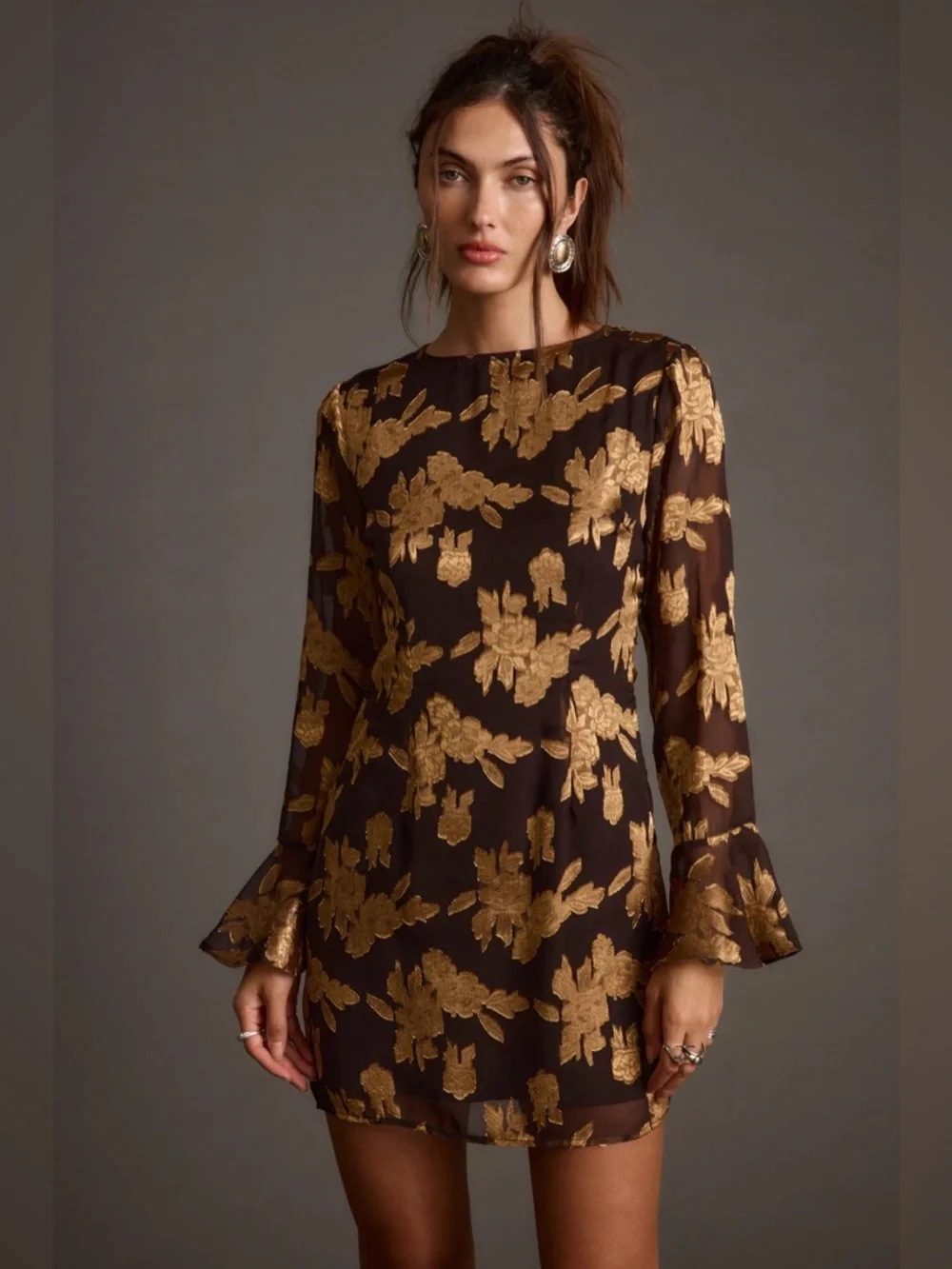 12th Tribe Marissa Gold and Black Floral Mini Dress Size XS - Picture 6 of 10